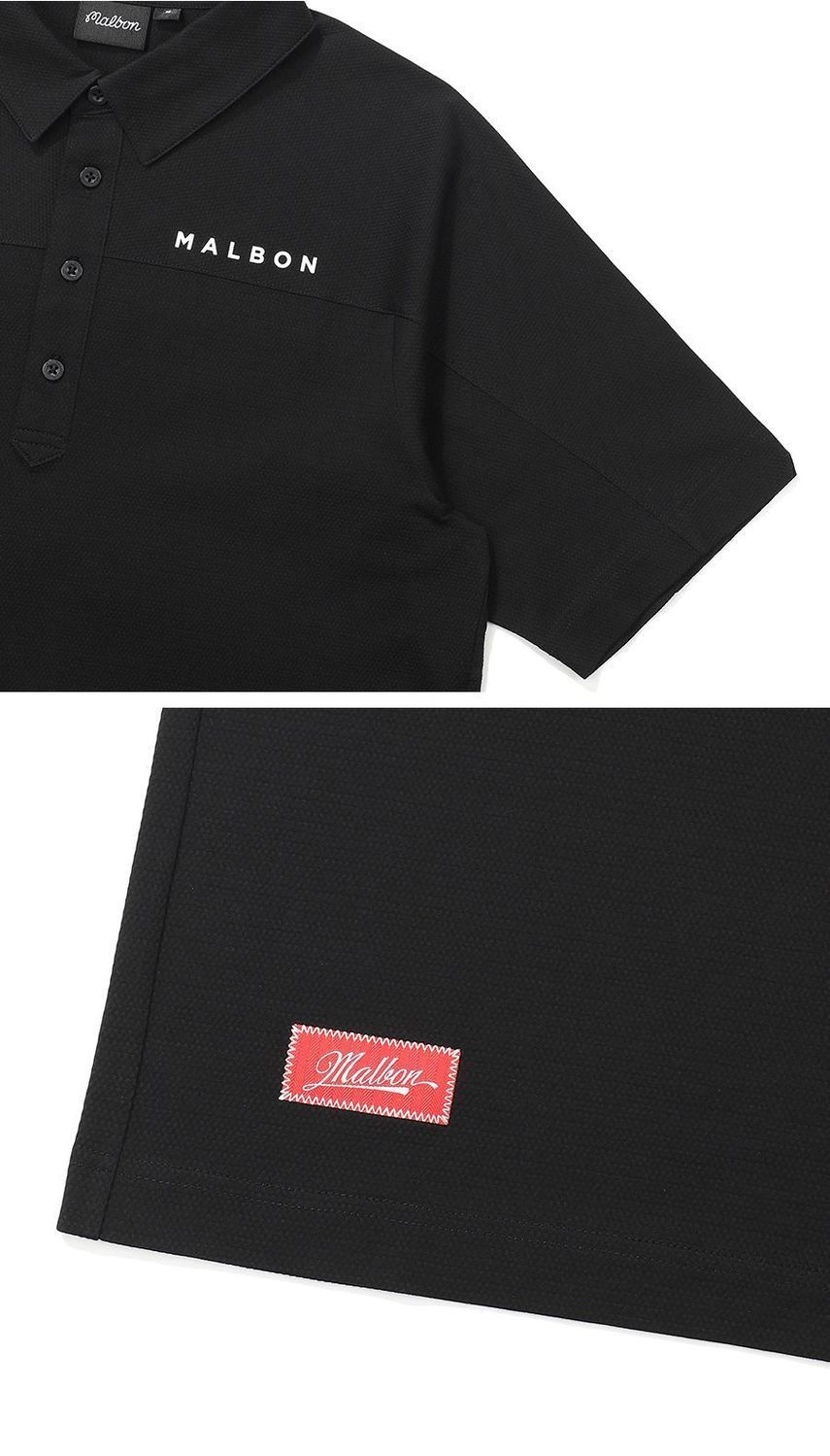 Malbon ゴルフウェア 半袖ポロシャツ 黒×袖ロゴ モノトーン 美品⛳ malbon golf ゴルフウェア男女ポロシャツ高伸縮速乾ゴルフ