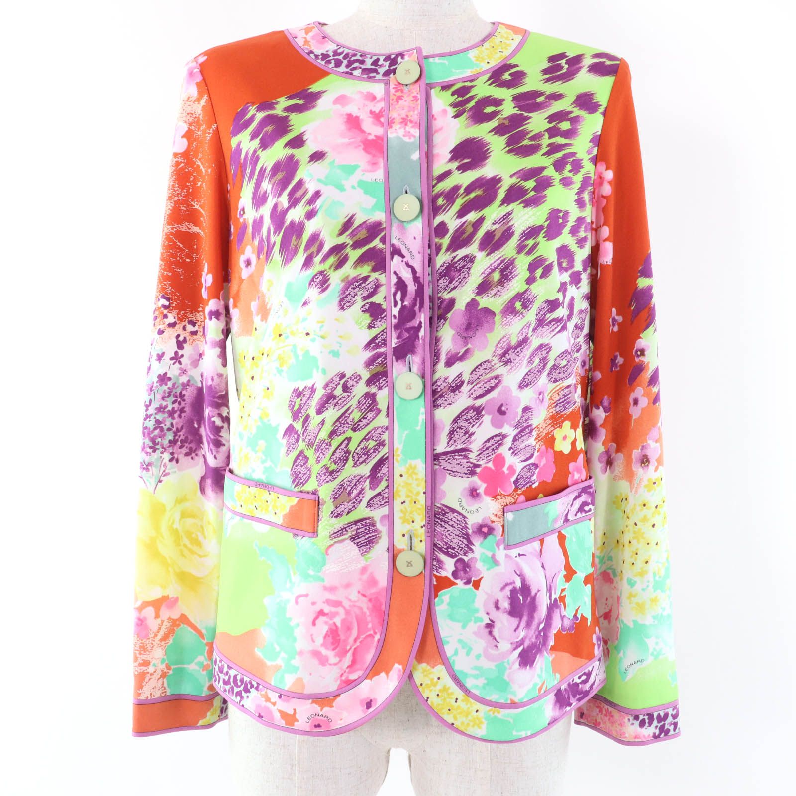 LEONARD FASHION 花柄 長袖カーディガン 38 未使用品☆LEONARD FASHION レオナール ファッション フラワー総