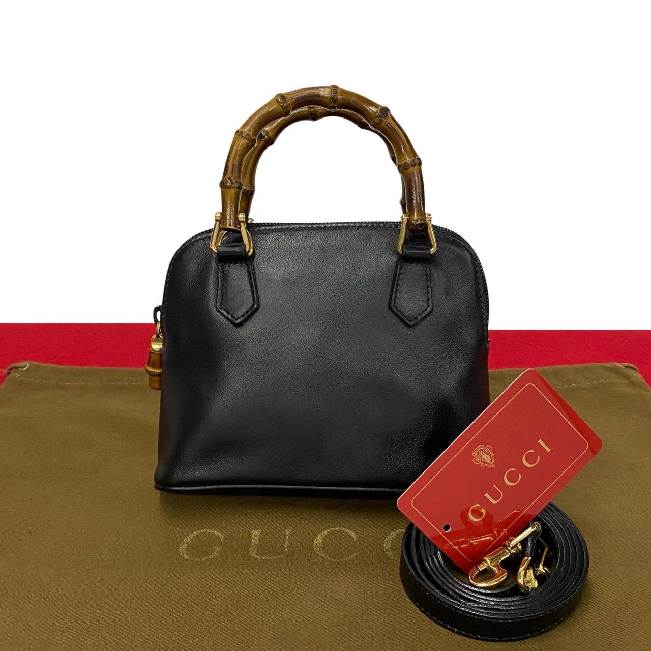 極 美品 GUCCI グッチ オールドグッチ ヴィンテージ バンブー レザー 本革 2way ミニ ハンドバッグ ショルダーバッグ ブラック  76149 - メルカリ