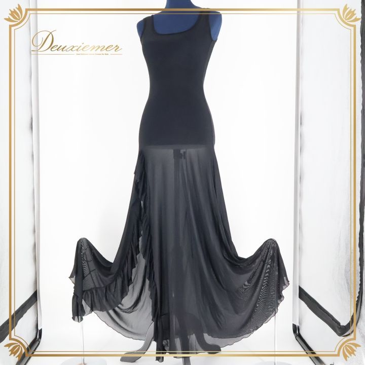 【フラメンコ衣装】ブラック ワンピース ドレス 黒 無地 レッスン 練習着 伸縮 フラメンコ衣装】ブラック ワンピース ドレス 黒 無地 レッスン 練習着