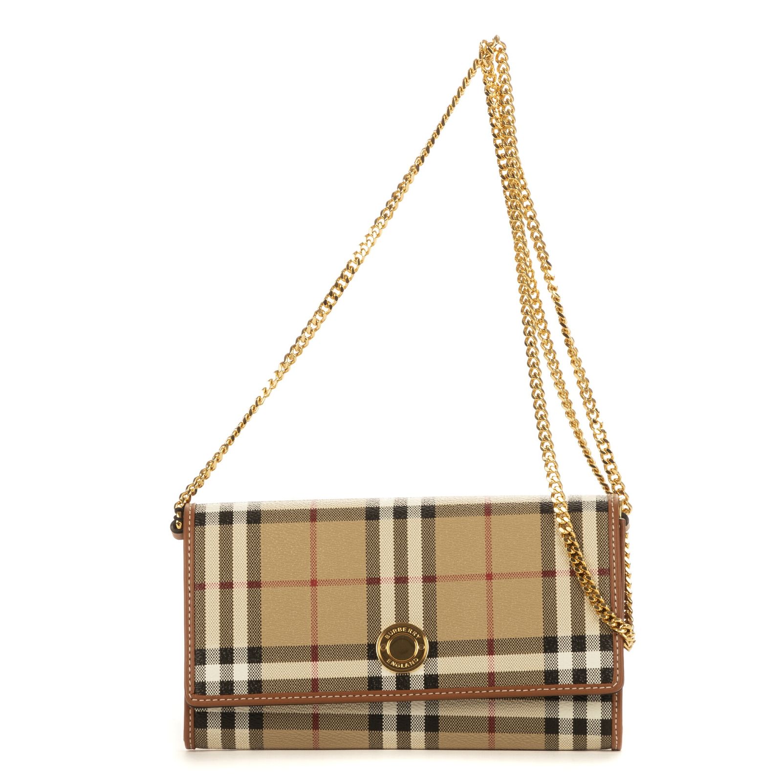 [中古] Burberry バーバリー長方形フラップボタンベージュノバチェックキャンバスA
