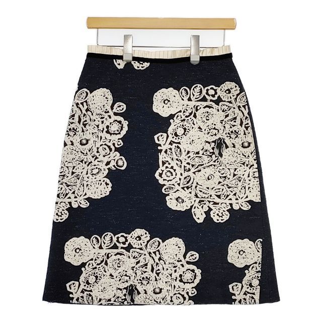 mina perhonen flower nest la8766 フロッキープリント ウールリネン スカート ネイビー ホワイト レディース ミナペルホネン 5-1009T∞