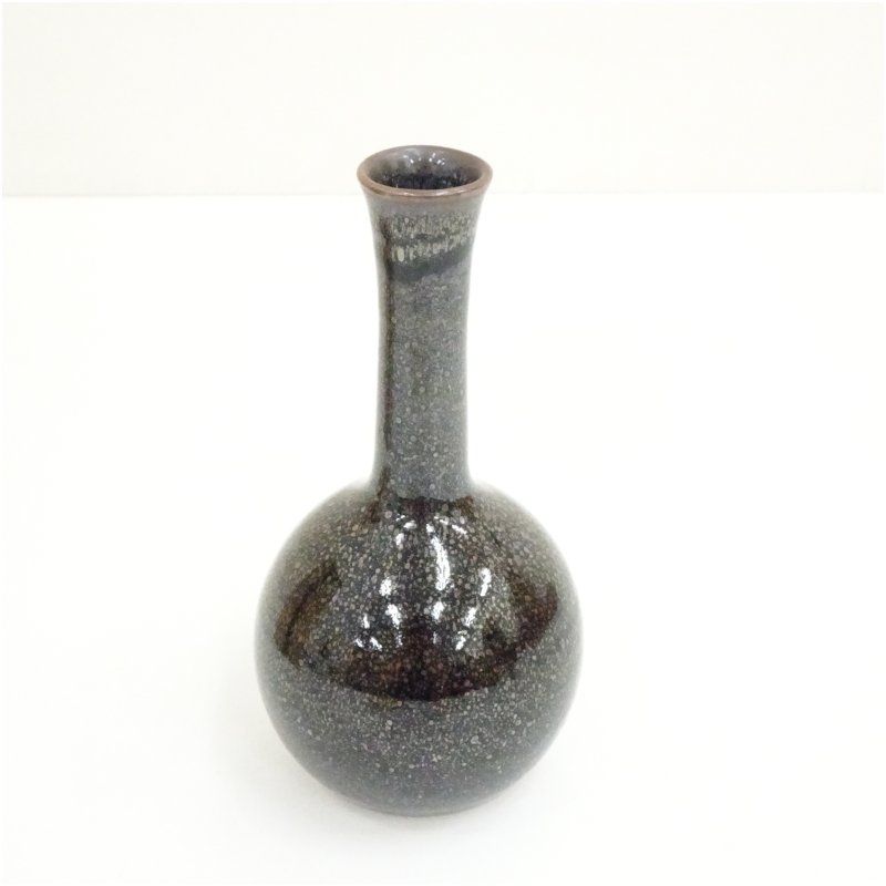 水穂窯 大森隆（天水）造 油滴天目花生（共箱） 花瓶 花器