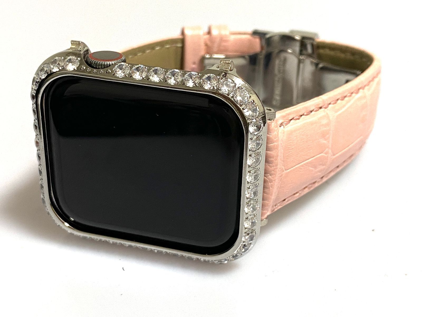 ピンクシルバー★アップルウォッチバンド レザーベルト Apple Watch キラキラ　カバー　ケース  メンズ レディース  40mm 41mm 44mm 45mm レザーベルト