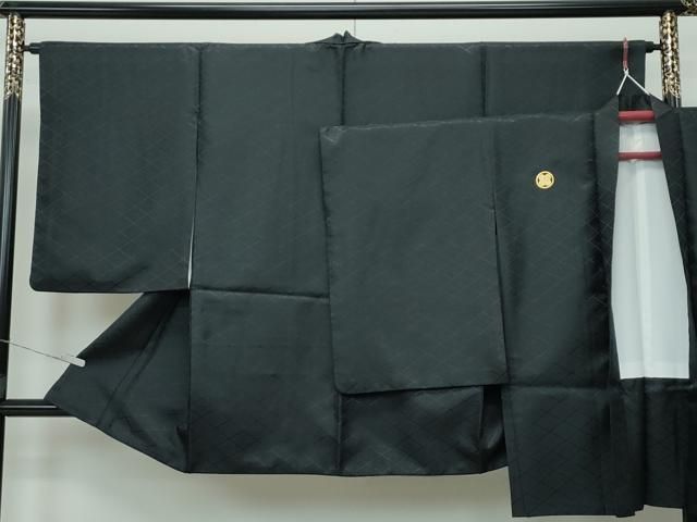 平和屋着物 上 男性 袴下着物 紋付き羽織セット 花菱地紋 黒地 舞台衣装 洗える着物 CZAA3666s5