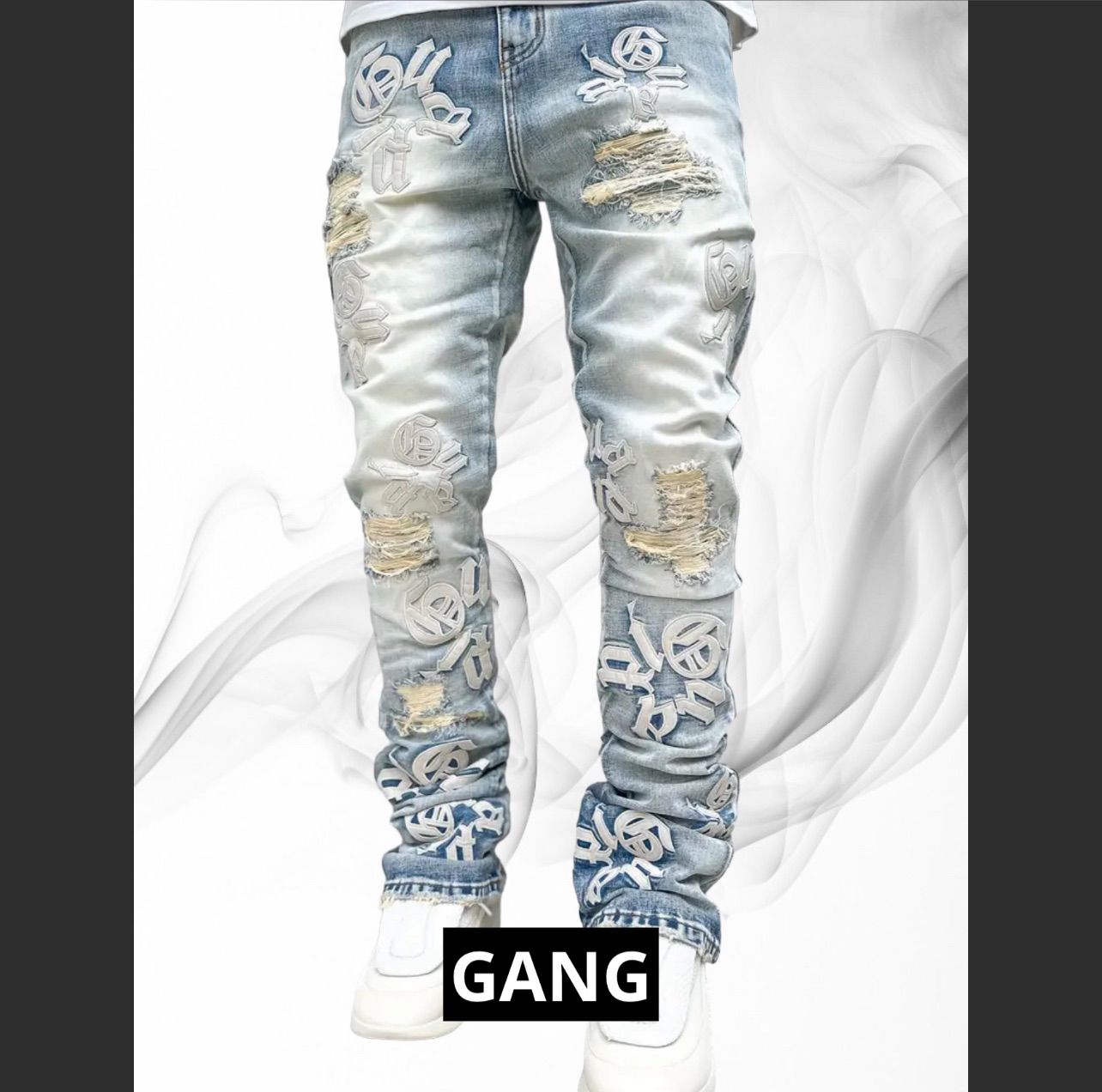 ダメージジーンズ クラッシュデニム BLACK trapstar AMIRI mnml