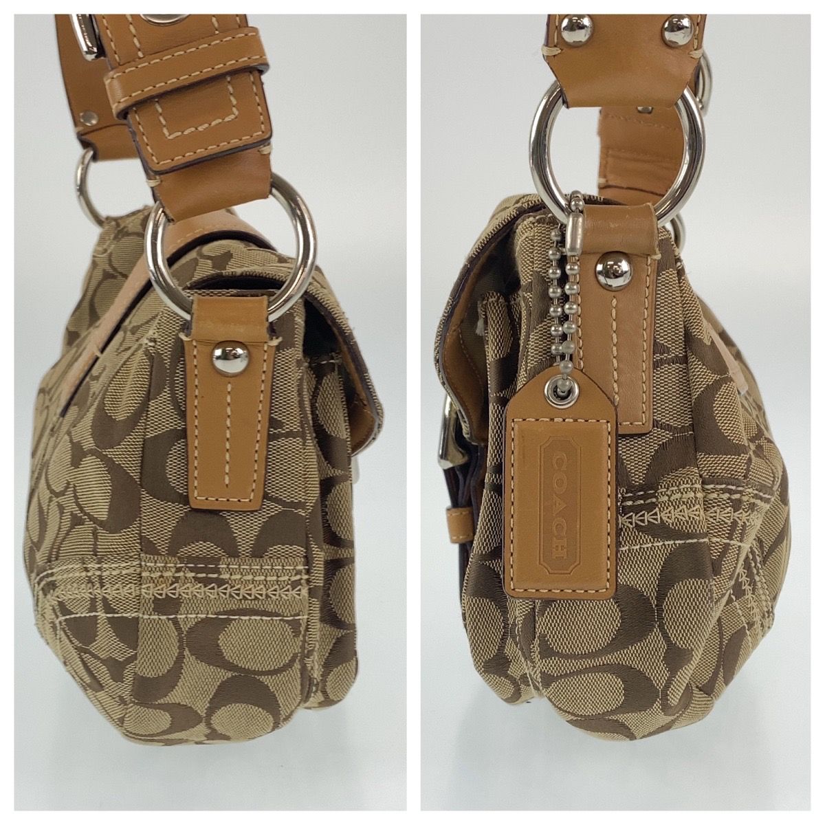 COACH コーチ シグネチャー ベージュ ブラウン レザー /キャンバス 