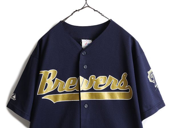 【お得なクーポン配布中!】 90s USA製 MLB MAJESTIC ブルワーズ ベースボール シャツ L