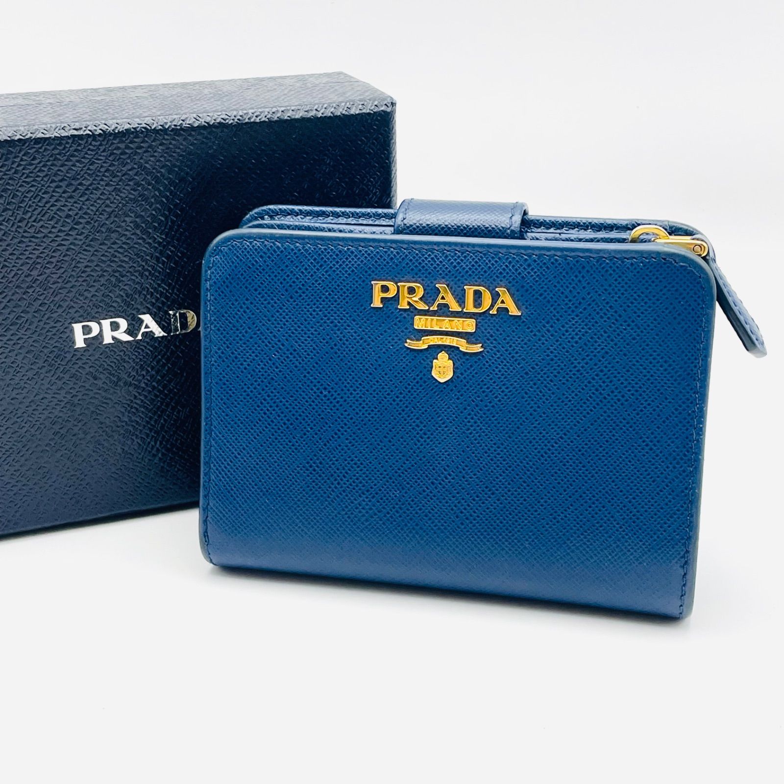 PRADA プラダ サフィアーノレザー 二つ折り財布 1ML018 ブルー 箱 
