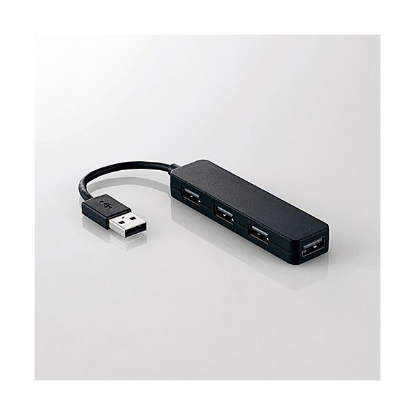 （まとめ）エレコムUSB2.0ハブ(コンパクトタイプ) ブラック U2H-SN4NBBK 1個
