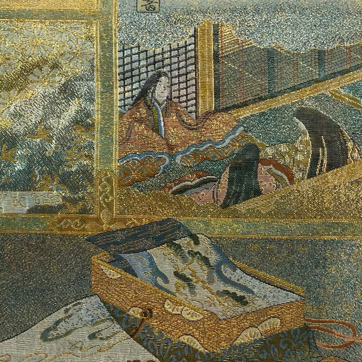 丸帯 落款 徳川美術館秘蔵 人物 源氏香 箔 金糸 金色 全通 正絹 WWW_SMP1DAWEKUDUS_SCH_ID