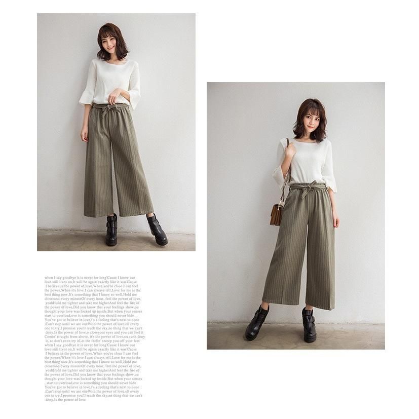 ワイドパンツ ストライプ 9分丈 レディース ガウチョパンツ 秋