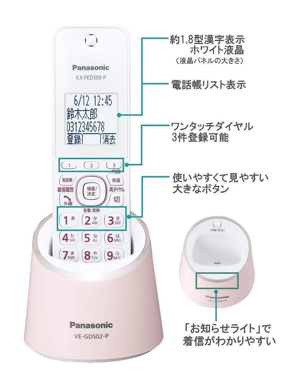 パナソニック RU RU RU デジタルコードレス電話機 親機のみ 1.9GHz DECT準拠方式 ピンク VE-GDS02DL-P ピンク 電話機本体のみ WWW_KANDAIZUMI_COM
