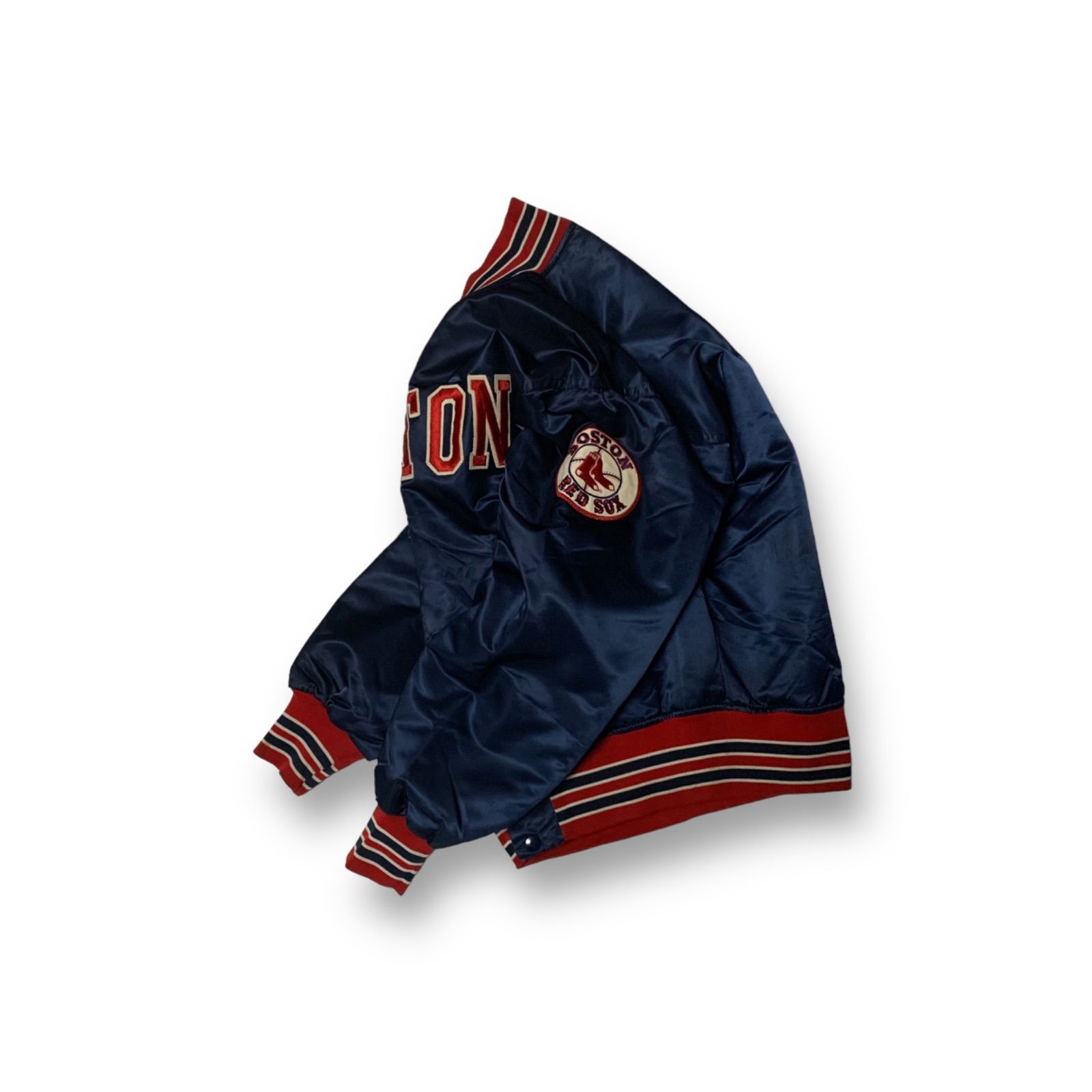 90s TOP OF THE LINE BY FELCO “BOSTON REDSOX” Nylon Stadium Jacket フェルコ ナイロンスタジアムジャケット スタジャン ネイビーレッド ホワイト Mサイズ USA製 MLB レッドソックス 野球