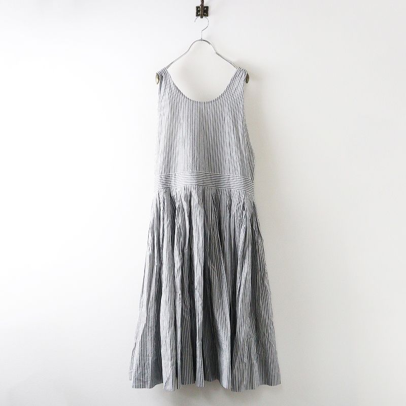 ヴェリテクール Veritecoeur VC-2284 ノースリーブロングワンピース F｜ホワイト ストライプ ギャザー 2400014638240