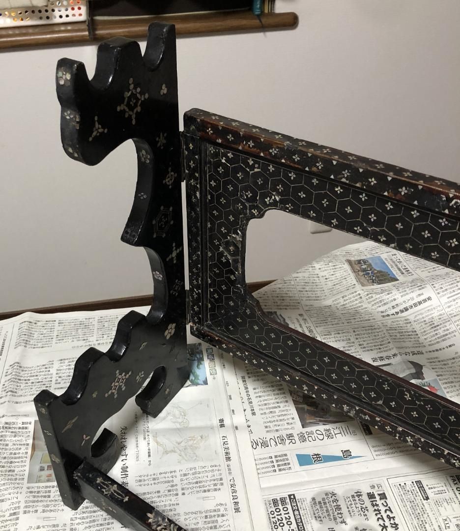 品質が完璧、値段が激安! 骨董 螺鈿細工 刀掛け 5本掛け 折りたたみ式 アンティーク 984 ファッションアプリ