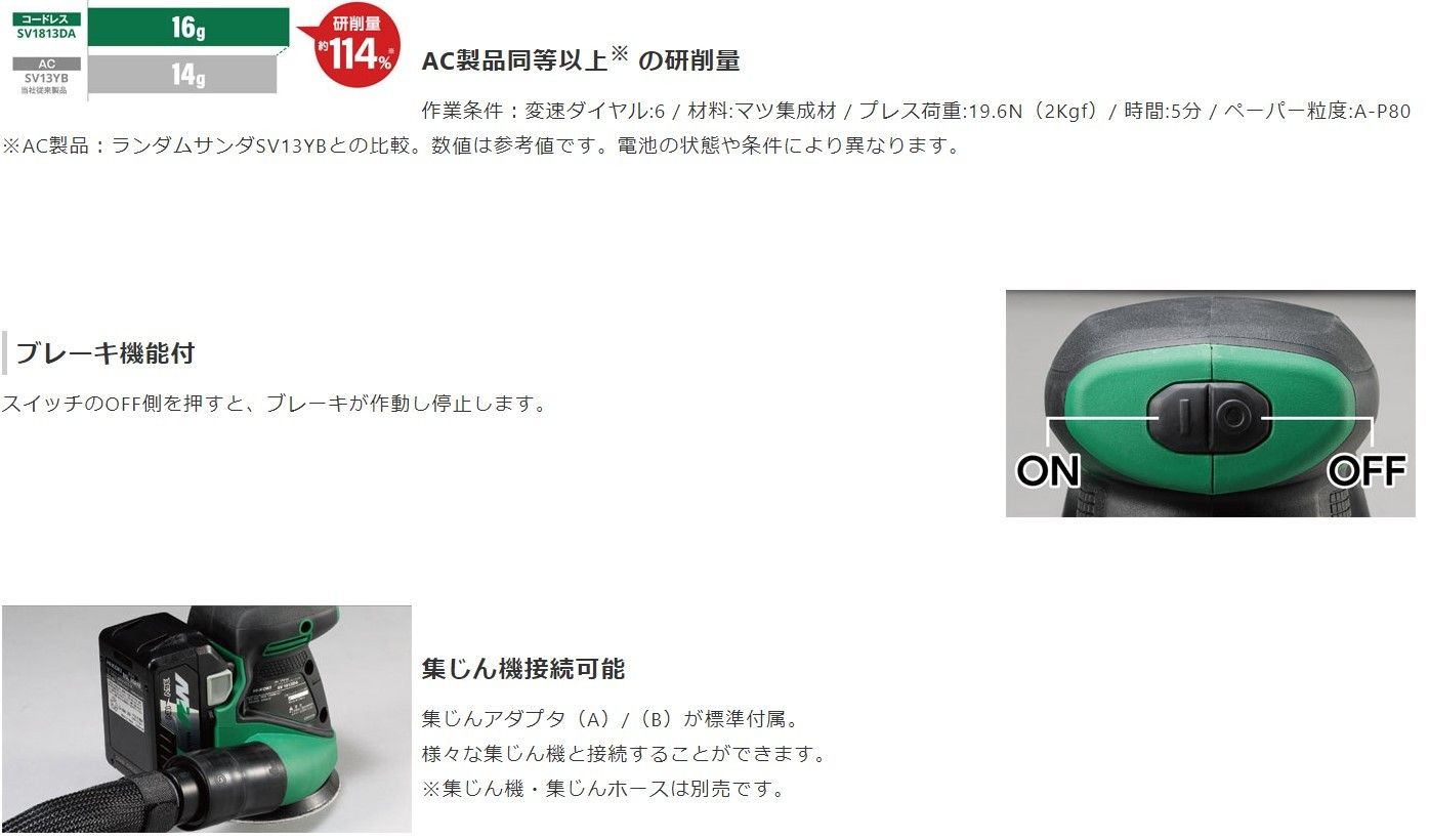 HiKOKI ハイコーキ 18V コードレスランダムサンダー 125mm マジック式パッド 本体のみ バッテリー 充電器別売り SV1813DA NN 日立 工具 研磨 充電式 オービットサンダー HRDEVELOPMENT_JP