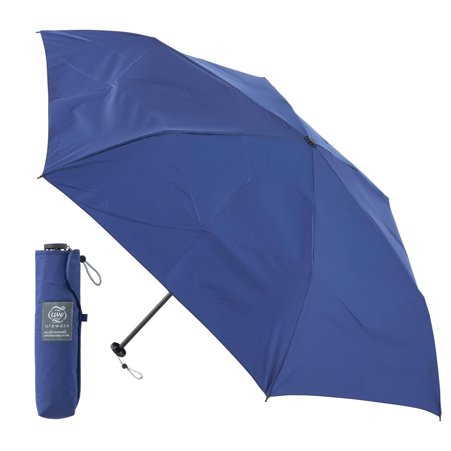 3秒のurawaza ウラワザ スリム 軽量 折りたたみ傘 UVカット 晴雨対応 50cm 10298 ディープブルー ディープブルー 親骨の長さ 50㎝