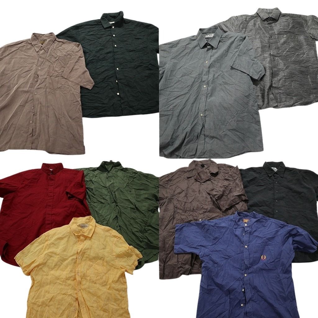 古着卸 無地 半袖シャツ 10枚セット メンズ L |XL 開襟 ボックスカット 緑 ベージュ グレー 赤 黄色 古着 NA3009