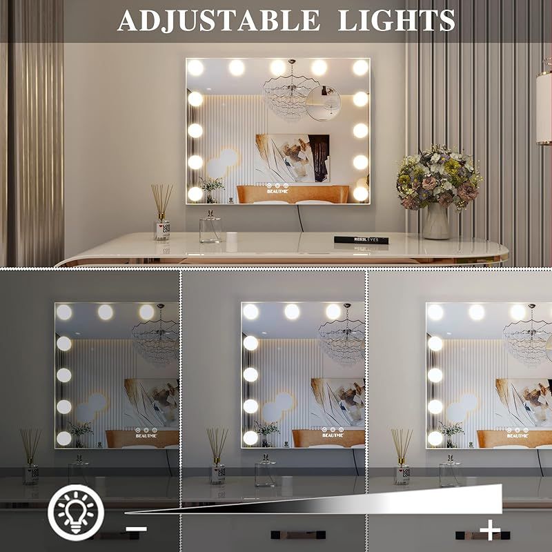 BEAUTME 女優ミラー 鏡 卓上 女優化粧鏡 大型 卓上ミラー ハリウッドスタイル ハリウッドミラー 13個led 三色調光 き 10倍拡大鏡付き 卓上|壁掛け両用 0 USTAUSTRALIA_COM_AU