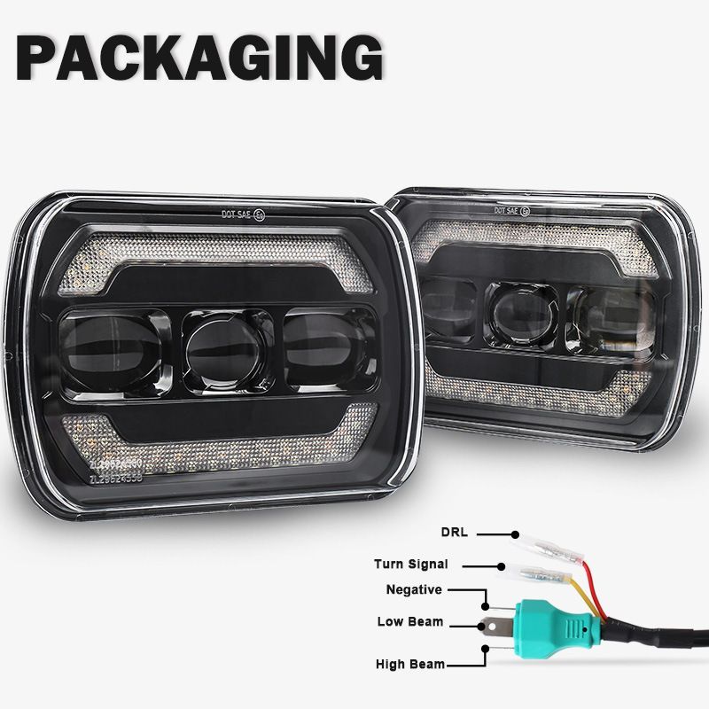 汎用5×7 LED ヘッドライト S13 SW20 AE86 KP61 JZA70 プラド B310 ハイラックス サニトラ FC3S 180SX 角型 角目 ウィンカー付き