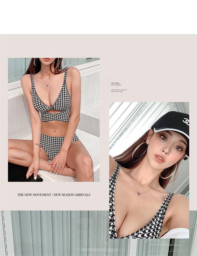 千鳥柄 水着 クロス ビキニ 韓国 リボン シンプル 大人気 Sサイズ