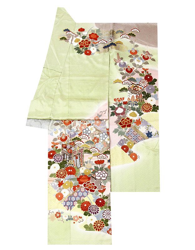 記念感謝祭 仕立無料 最 京友禅伝統工芸手描き美術 本金 手刺繍振袖四季花王朝桃山上品ボカシ染 10012367