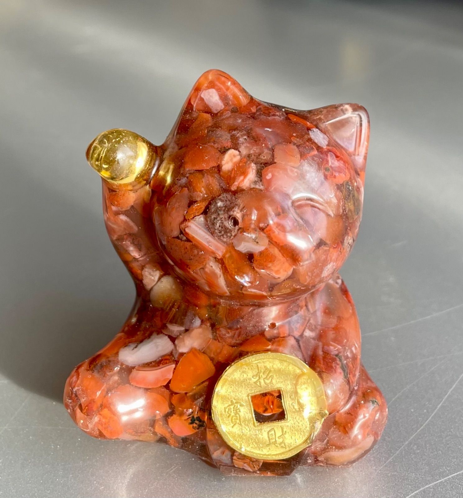 招き猫 オルゴナイト 瑪瑙 アゲート パワーストーン ラッキー 開運