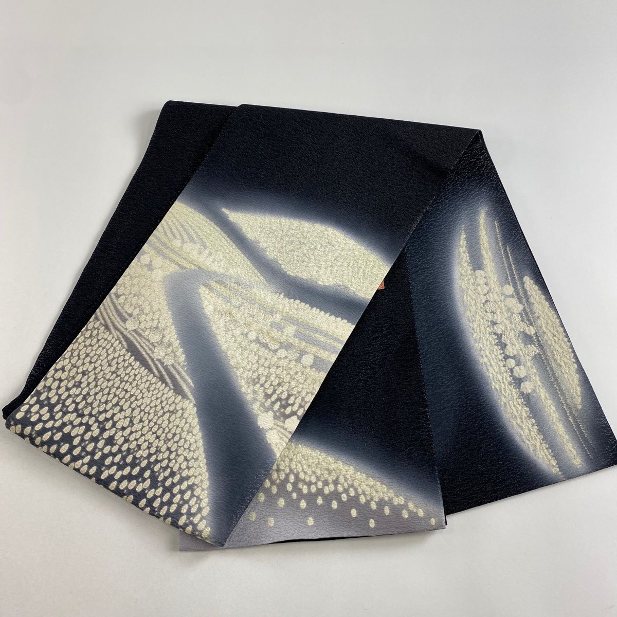 袋帯 洒落袋帯 辻が花 滝泰 落款入り グレーxライトグリーンx多色