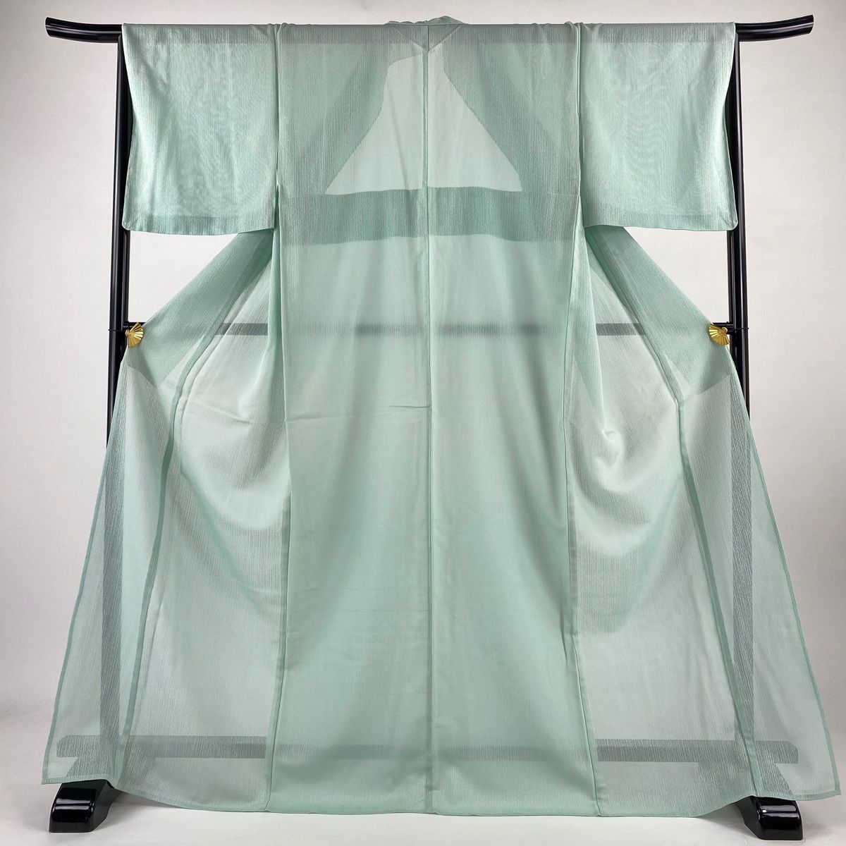色無地 身丈172.5cm 裄丈67cm M 薄物 地紋 薄緑 正絹 秀品