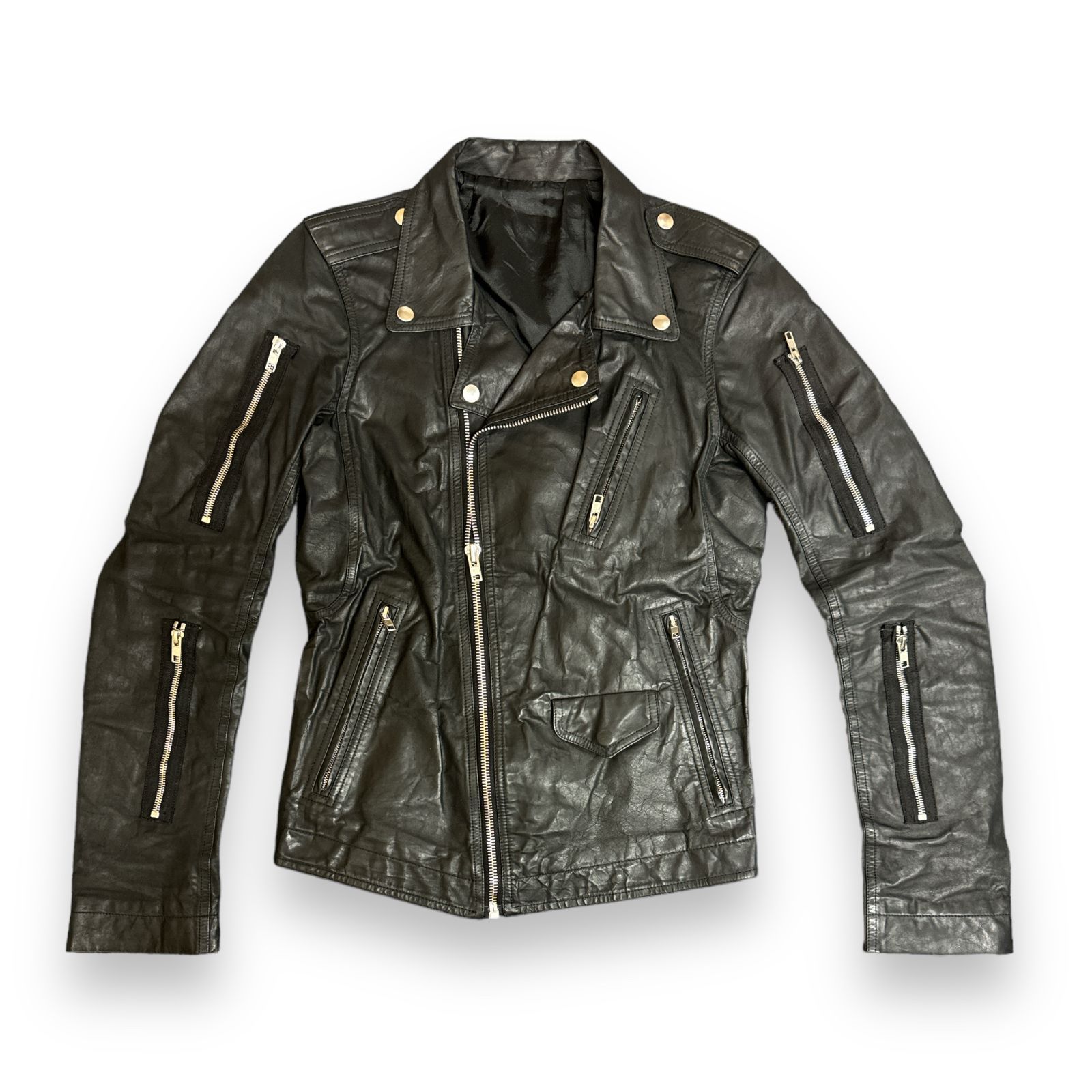 国内正規 Rick Owens 16SS Multi Zip Washed Calf Leather Jacket RU16S3777-LL  リックオウエンス ダブル ライダース ジャケット レザー ブラック SIZE 46 67440A6