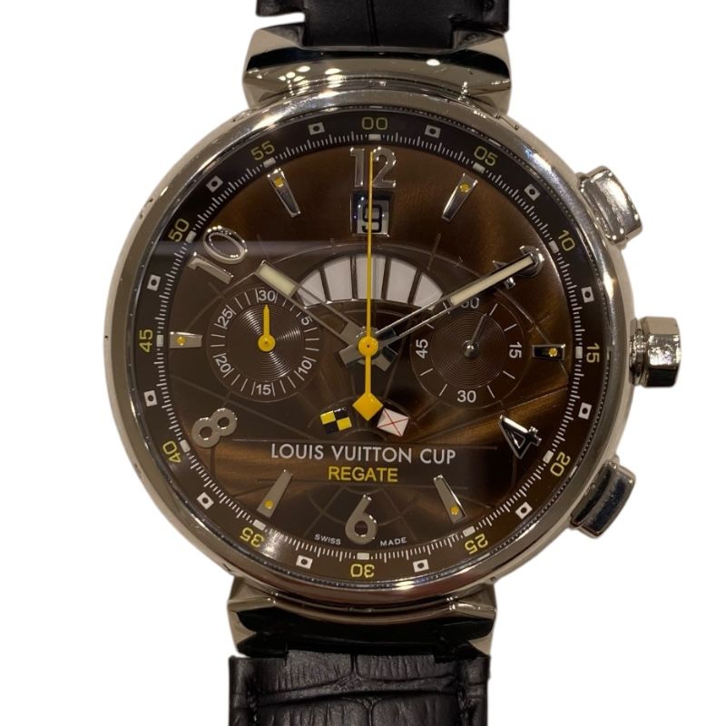 ルイ ヴィトン LOUIS VUITTON タンブール ルイヴィトンカップ レガッタ フライバック クロノグラフ Q1021 ブラウン SS メンズ 腕時計