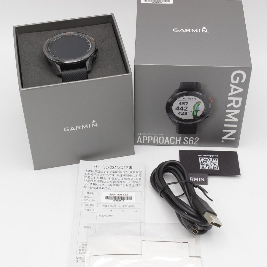 美品】GARMIN Approach S62 Black 010-02200-20 ゴルフナビ スマートウォッチ アプローチ ガーミン 本体 -  メルカリ