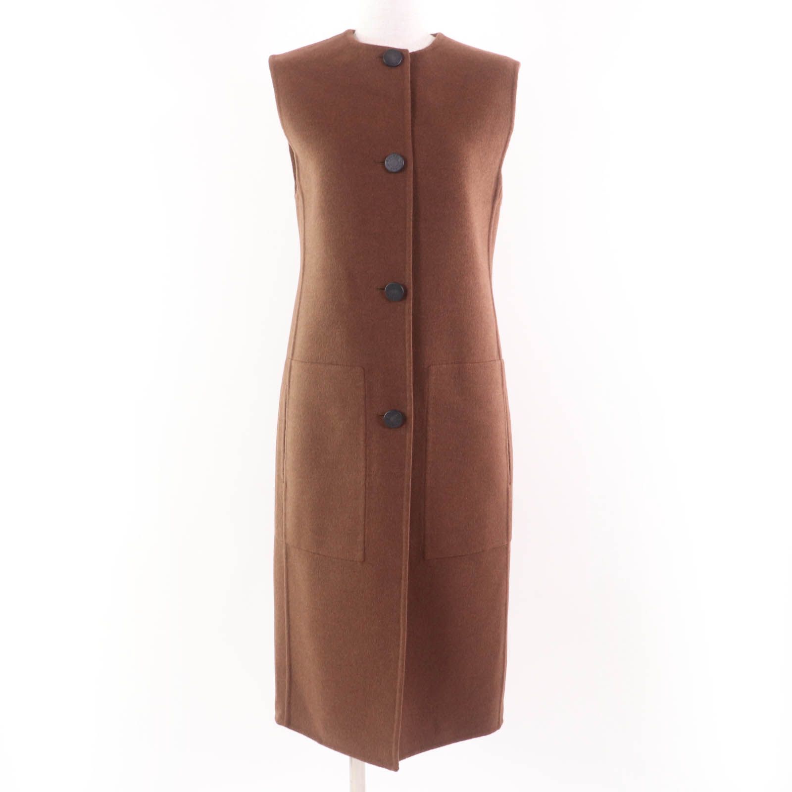 HERMES - 極美品◎HERMES エルメス 23AW 3H0198DB カシミヤ100％ セリエボタン付き ダブルフェイス ロングベスト ネイビー 36 フランス製 正規品 レディース 定価850,000円 HERMES - 極美品◎HERMES エルメス 23AW 3H0198DB カシミヤ100