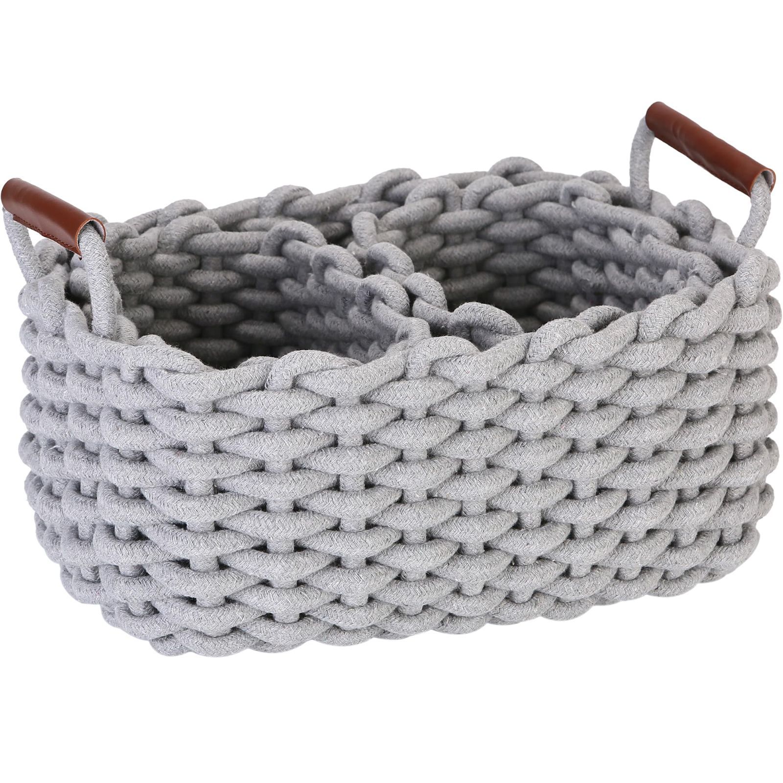 グレー_M(35*26*16cm) Sea Team 収納バスケット 北欧 カゴ 3点セット コットンロープ 編み込み 積み重ね 手編み 収納かご 籠 収納ケース おもちゃ タオル 小物 雑貨かご 持ち手付き 収納ボックス 卓