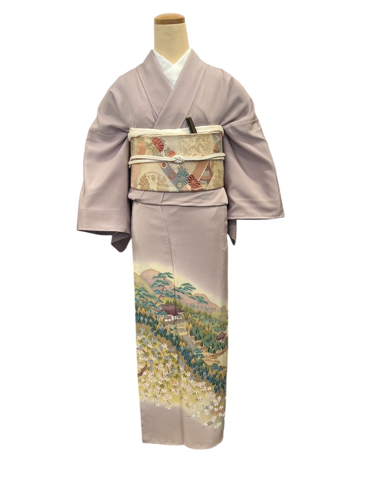 色留袖 身丈164.5cm 裄丈65.5cm 袷 落款 高山寺 灰ピンク 正絹 一つ紋