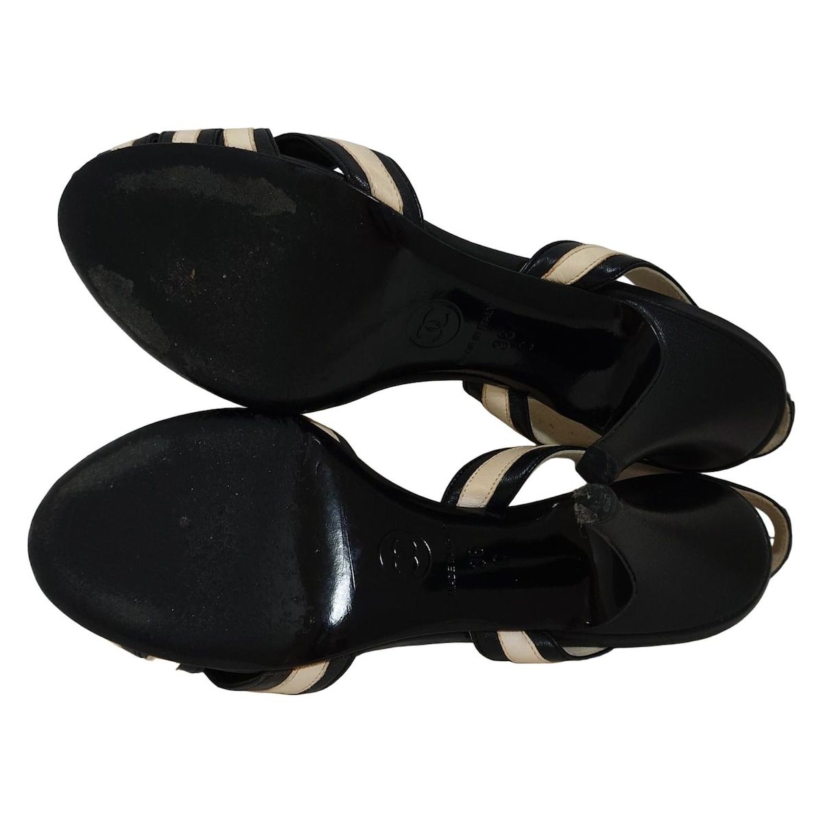 CHANEL シャネル サンダル 36 C レディース - アイボリー×黒 レザー WWW_SUPERTOOLSSHOP_NL