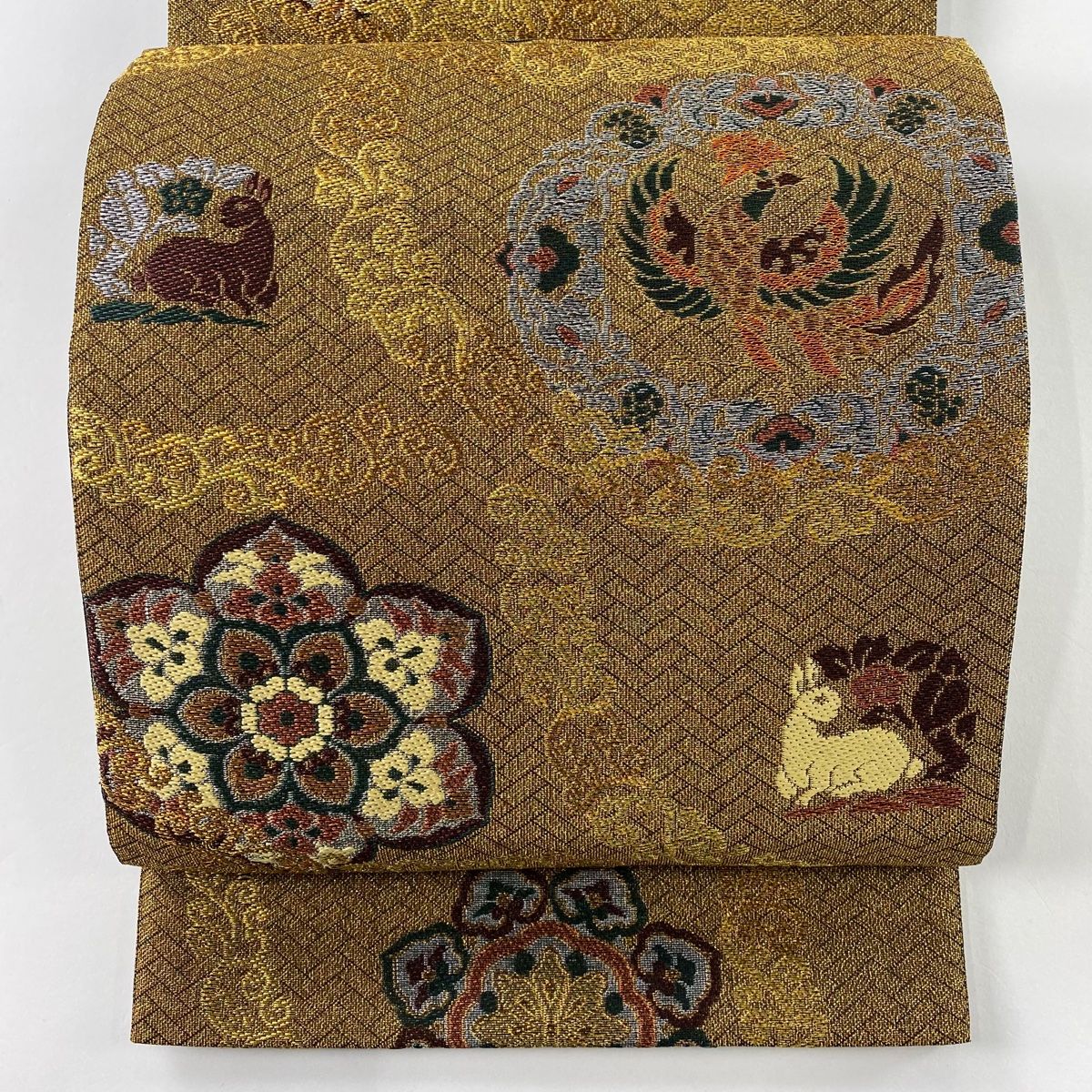 袋帯 美品 名品 鳳凰 華文 金銀糸 箔 金色 六通 正絹 【中古