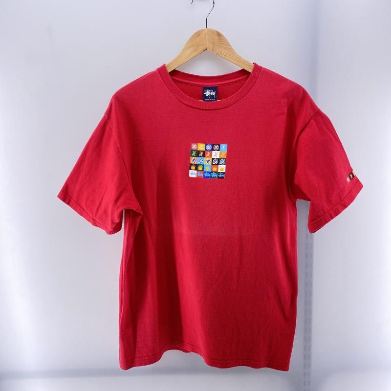 中古】STUSSY 90s スクエアプリント Tシャツ レッド サイズL