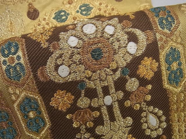 平和屋1□極上 西陣 川島織物謹製 六通柄本袋帯 市松吉祥文 金糸 逸品