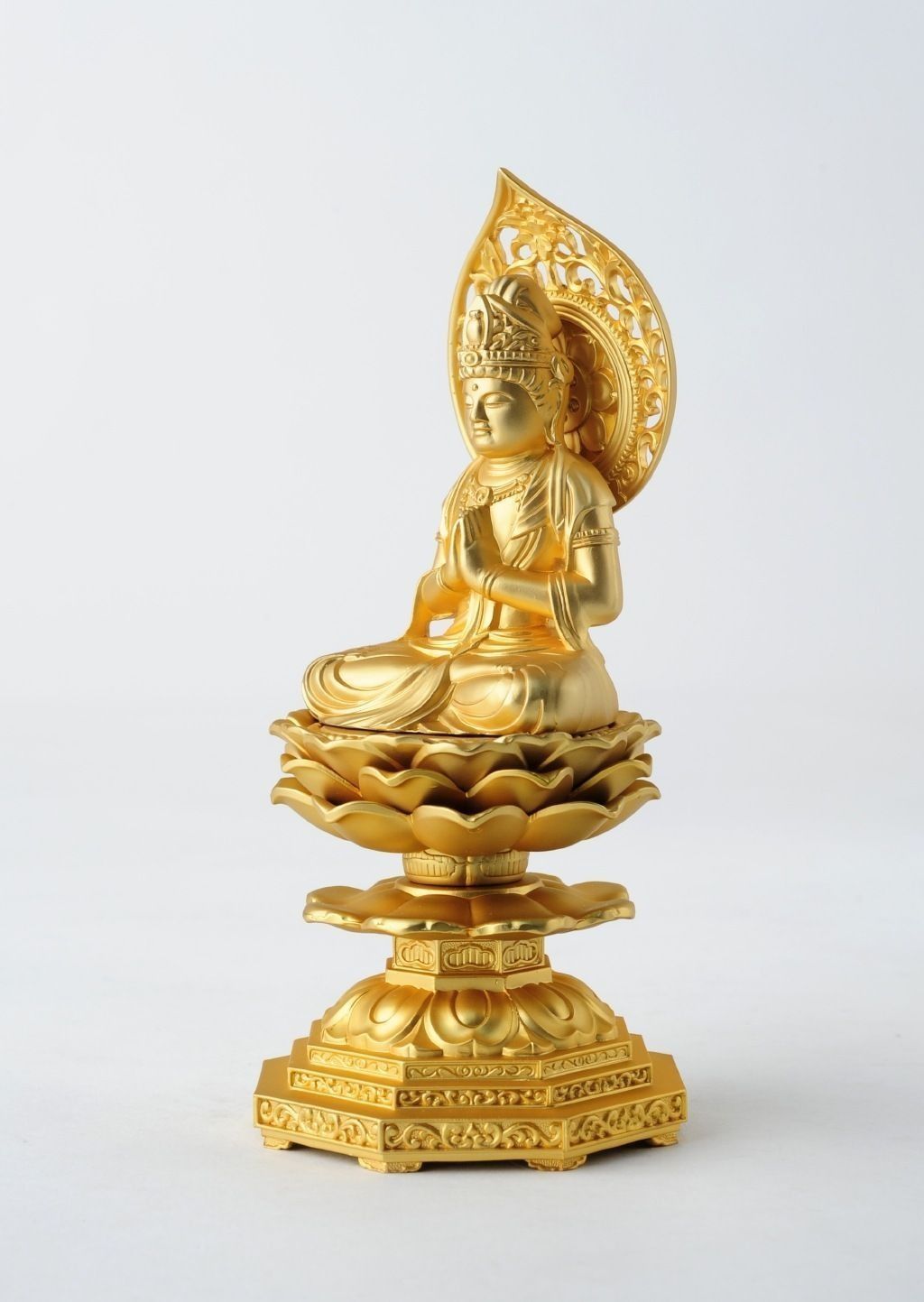 勢至菩薩 - 合金製 純金メッキ仕上げ 総高15cm 高岡銅器 仏像