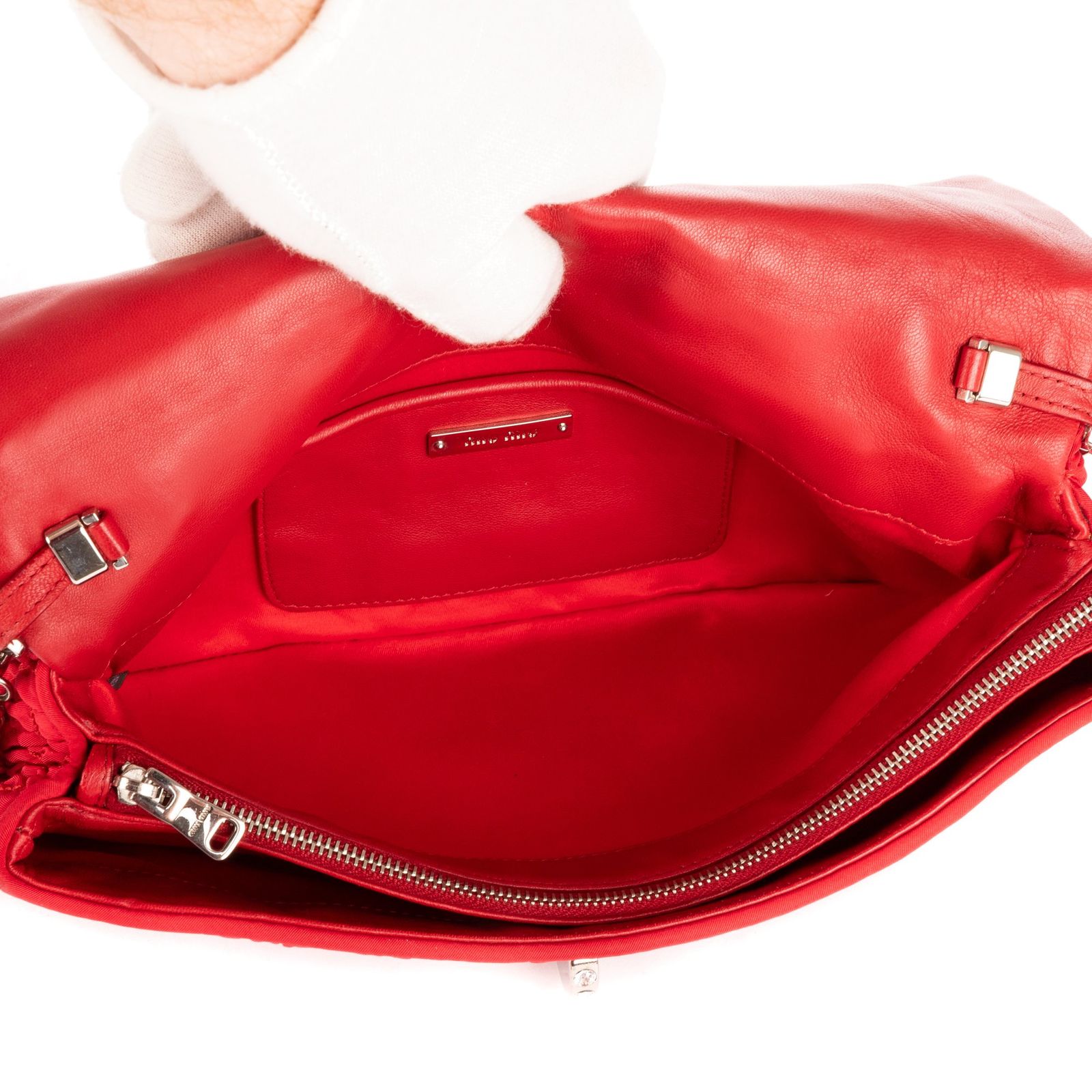 MIU MIU ミュウミュウアイコニッククリスタルクロケ赤マトラッセキャンバスA DECORATOM_COM_BR