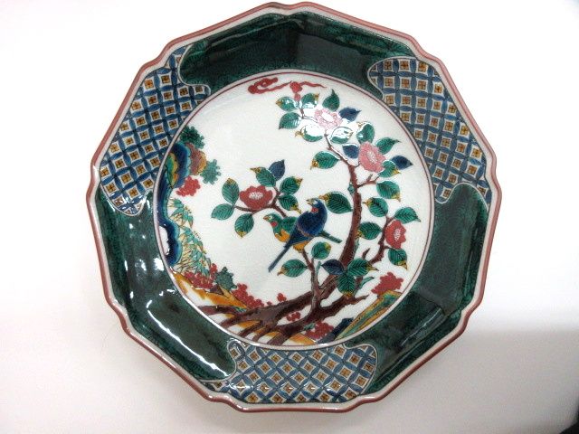 新品未使用 九谷焼 九谷秀幸 秀幸窯 飾皿 大皿 花鳥文様 新品未使用 九谷焼 九谷秀幸 秀幸窯 飾皿 大皿 花鳥文様 九谷焼 青手