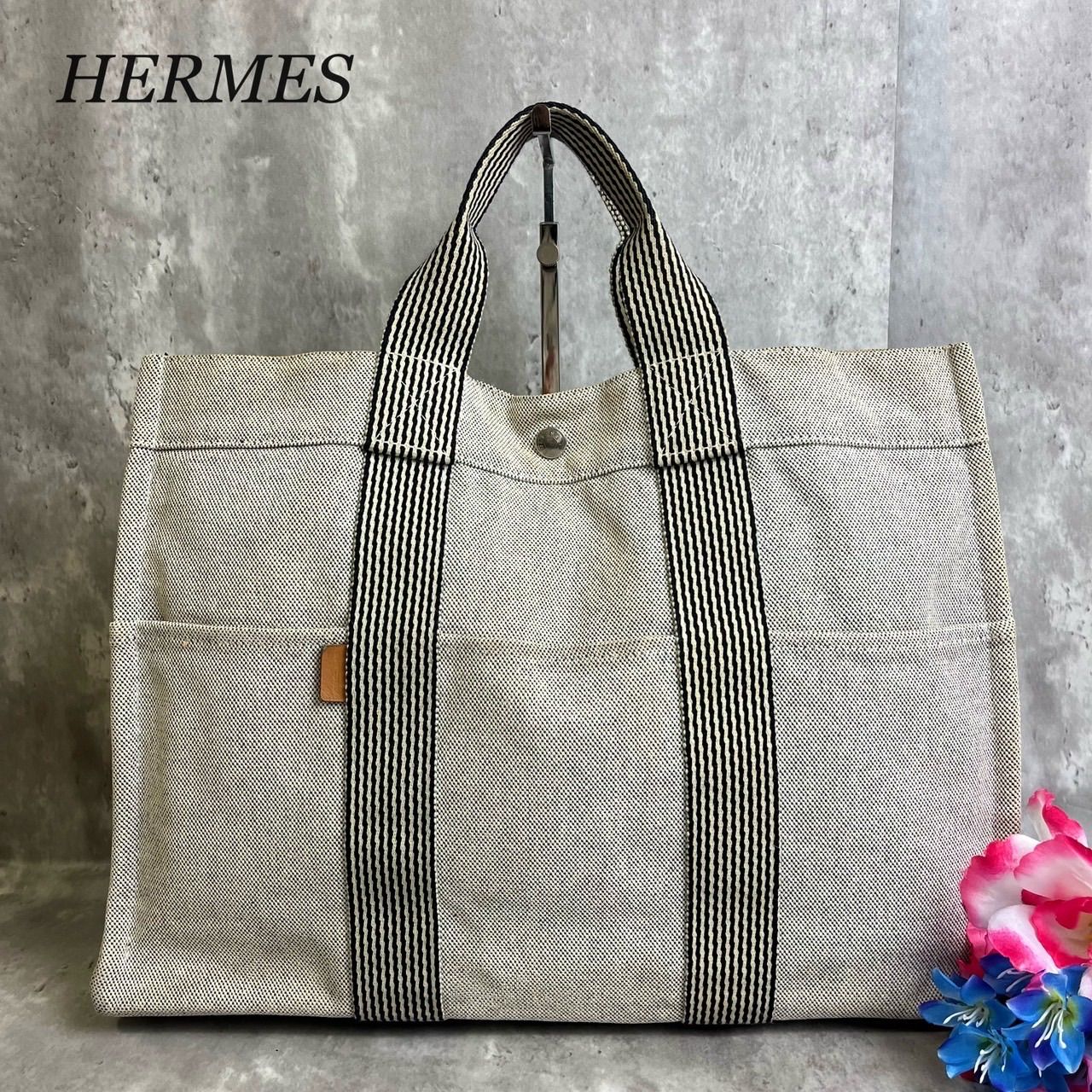 エルメス　グレー ストライプ トートバッグ HERMES グレー ストライプ トートバッグ