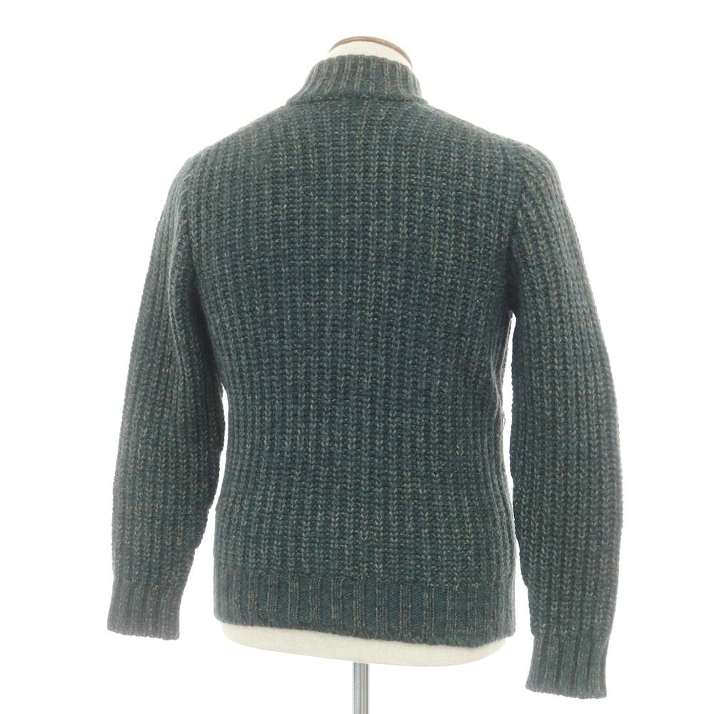 ドルモア DRUMOHR ローゲージ ウールアクリルアルパカ ニット スタンドカラー カーディガン グリーンxベージュ サイズ46 メンズ