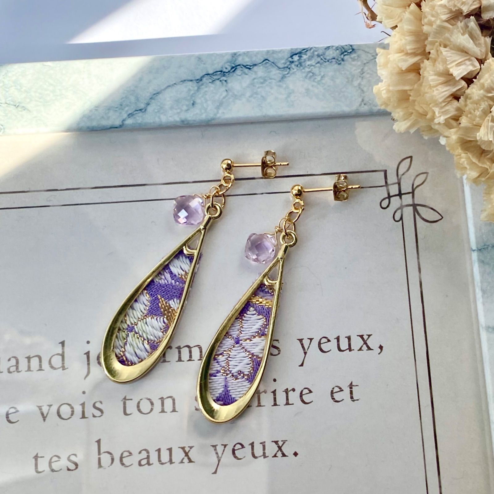 桜ピアスシリーズ パープル（配色ボリュームピアス桜 | FourSeason雑貨  