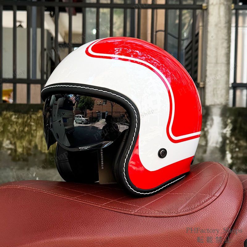 ジェットヘルメット ヴィンテージルック バイクヘルメットレトロ DOT認証 フェイスヘルメット 耐久性 安全性 通気性 男女兼用 ホワイト A150