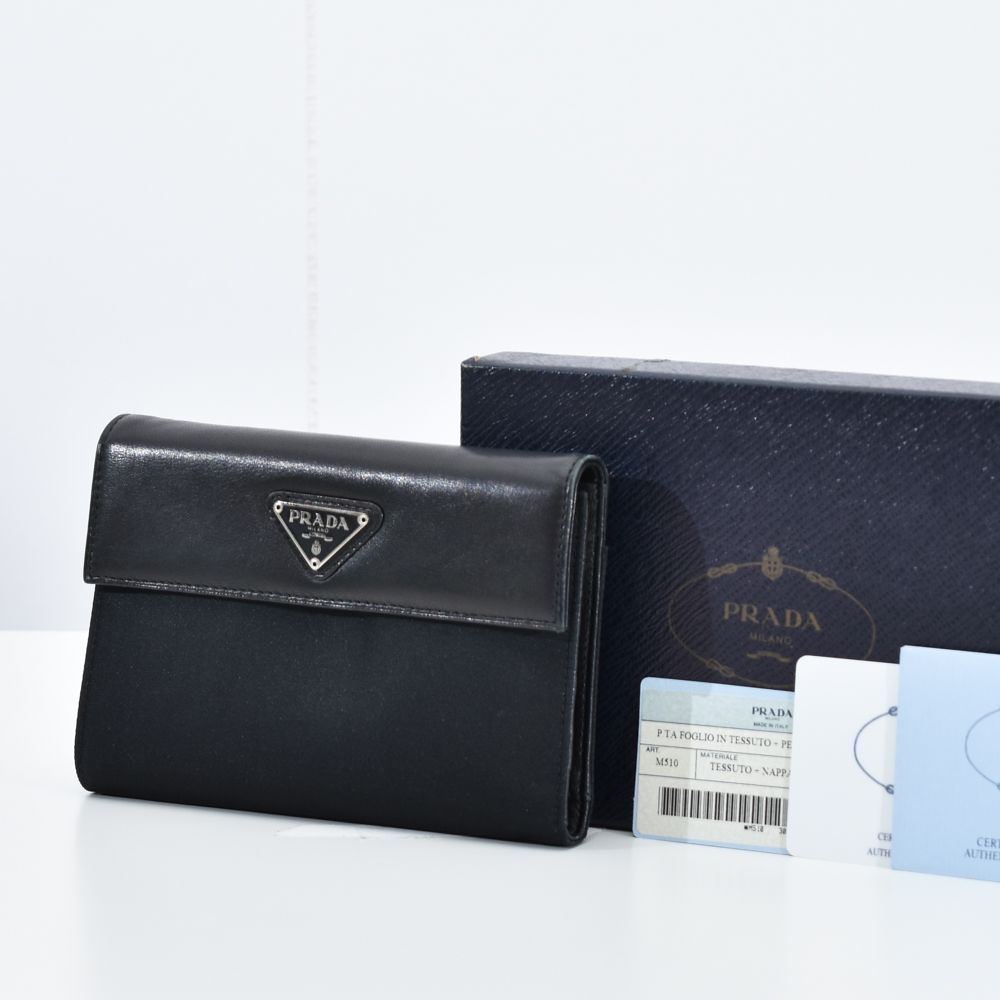 PRADA M510 TESSUTO NERO プラダ 三つ折り財布 サイフ 黒 中古 PRADA