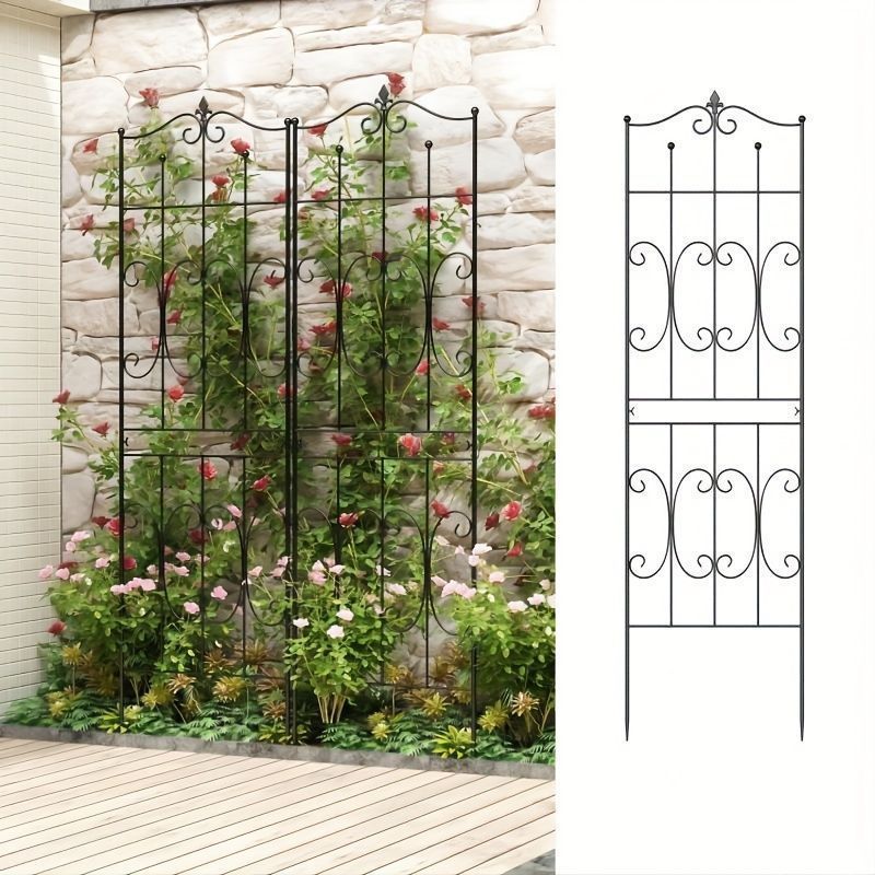 フェンス ガーデンフェンス 錆びにくい 金属 ガーデニング 北欧 おしゃれ 50cm x 180cm 無穴式動物バリア 庭 パティオデコレーション用 屋外フラワーボーダー 耐久性ワイヤーパネル つる植物用 金属素材 おしゃれ エレガント ブラック