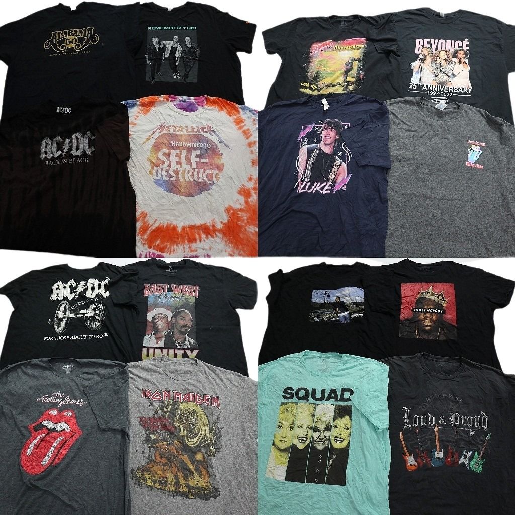 古着卸 まとめ売り 音楽・バンド 半袖Tシャツ 16枚セット (メンズ 2XL /3XL ) ローリングストーンズ SQUAD AC/DC MT9269